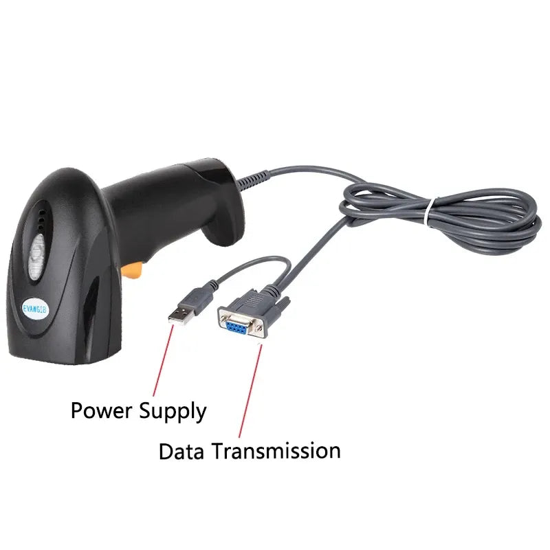 EVAWGIB Handheld Wired QR Barcode Scanner 1D Laser 2D Bar Code Reader With USB and RS232 Interface For Serial Connection