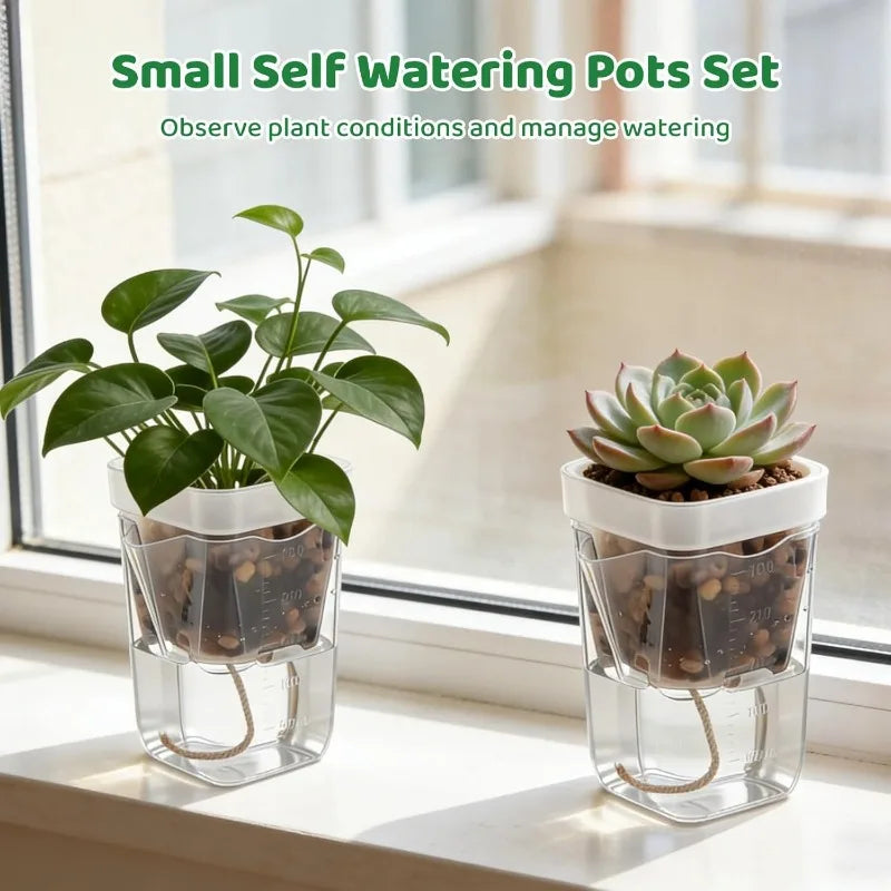 Double Layer Self Watering Planter Drainage Holes Flower Plant Pot Clear Seedling Propagation Container Desktop Garden Supplies