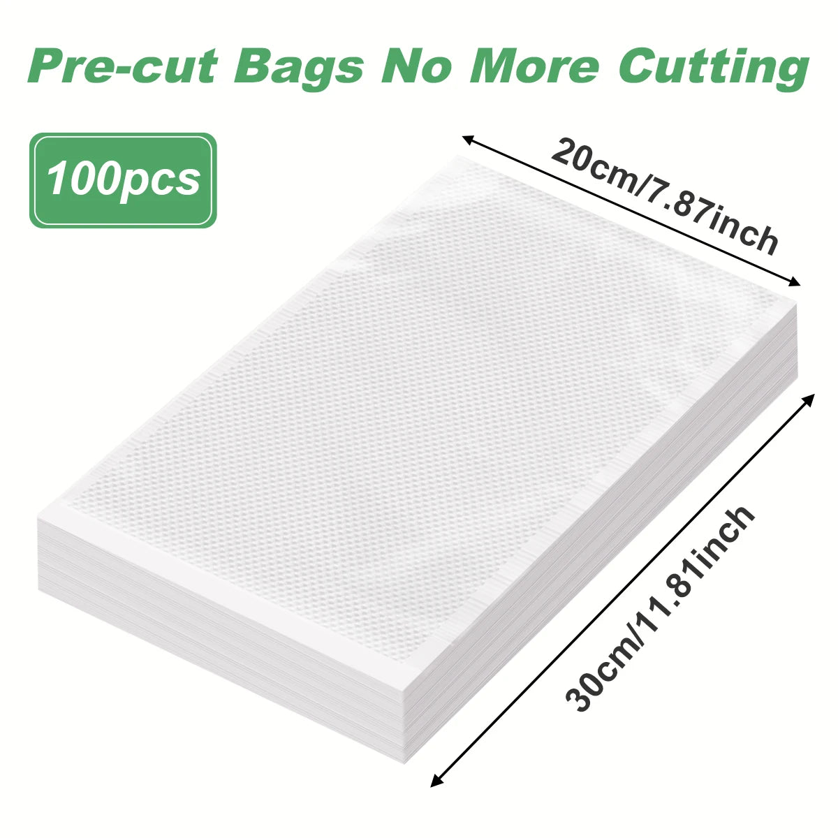 100pcs pre-cut vacuum sealer bags, white, 20x30cm size stack