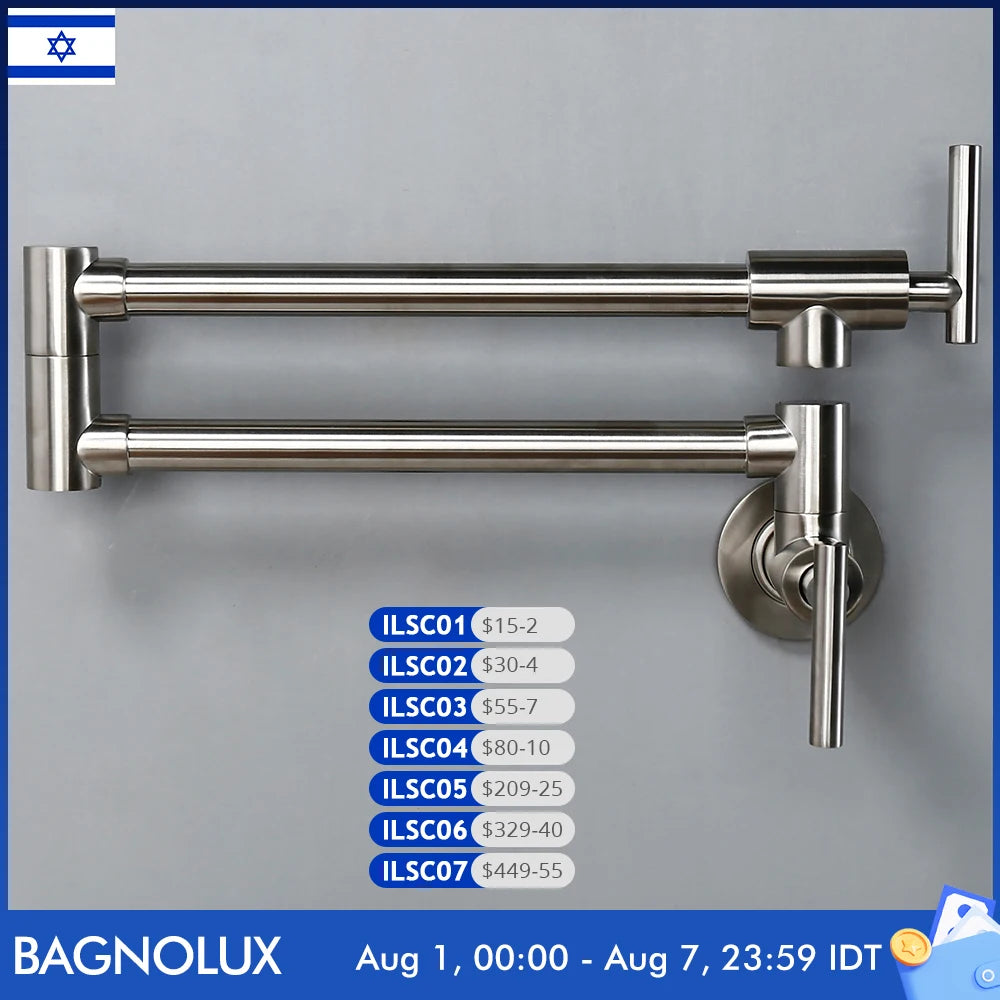 Brushed Nickel Kitchen Faucet Brass Wall Mounted Pot Filler Swivel Folding Retractable Rotary Stretch Kitchen Tap