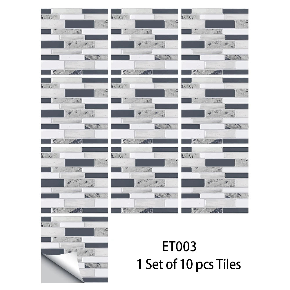 Gray and white marble brick mosaic tile stickers, peel-and-stick rectangle strips