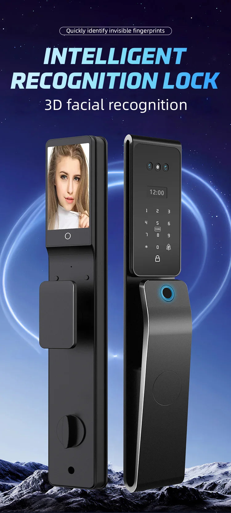 Tuya App Smart Lock with HD Camera Monitoring Face Recognition Multi-language Voice Multi-function Security Door Lock for Home