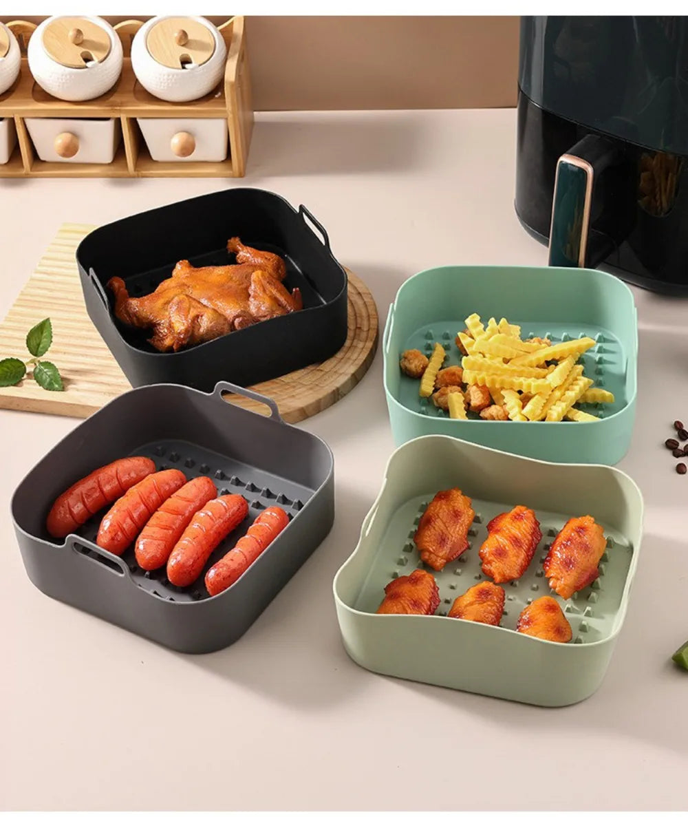 Silicone Air Fryer Baking Tray Square Reusable High Temperature Resistant Air Fryer Baking Pan Insulation Mat Oven Baking Tools