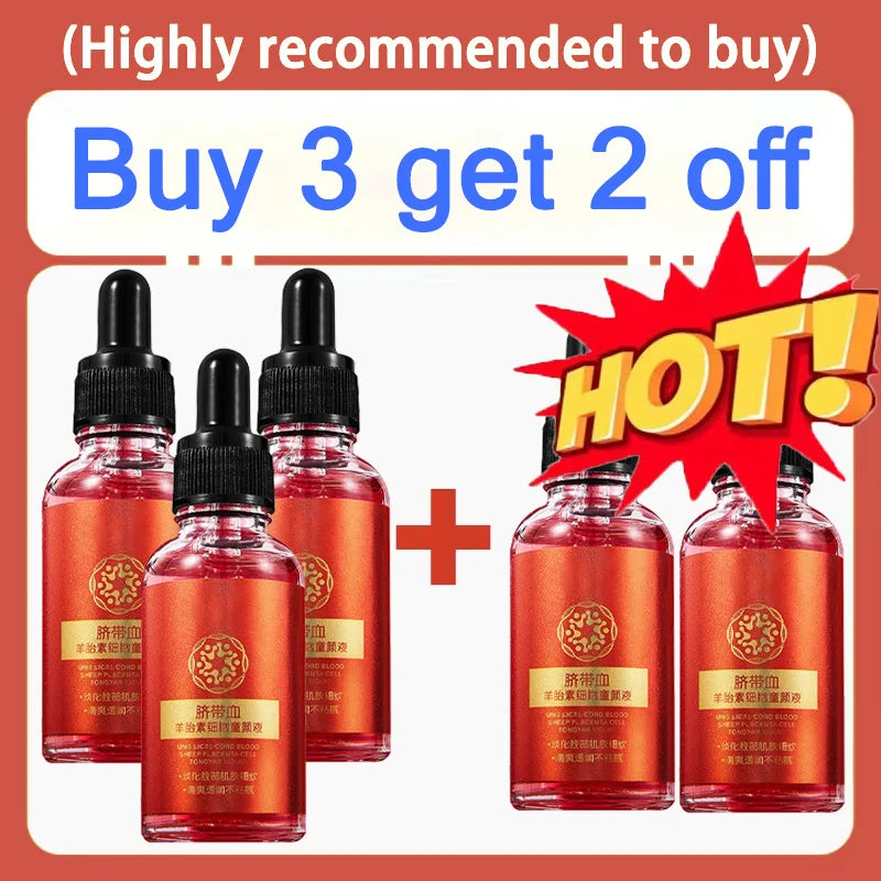 30ml Umbilical Cord Blood Sheep Placenta Cell Serum in red dropper bottles for anti-aging and delicate skin care.