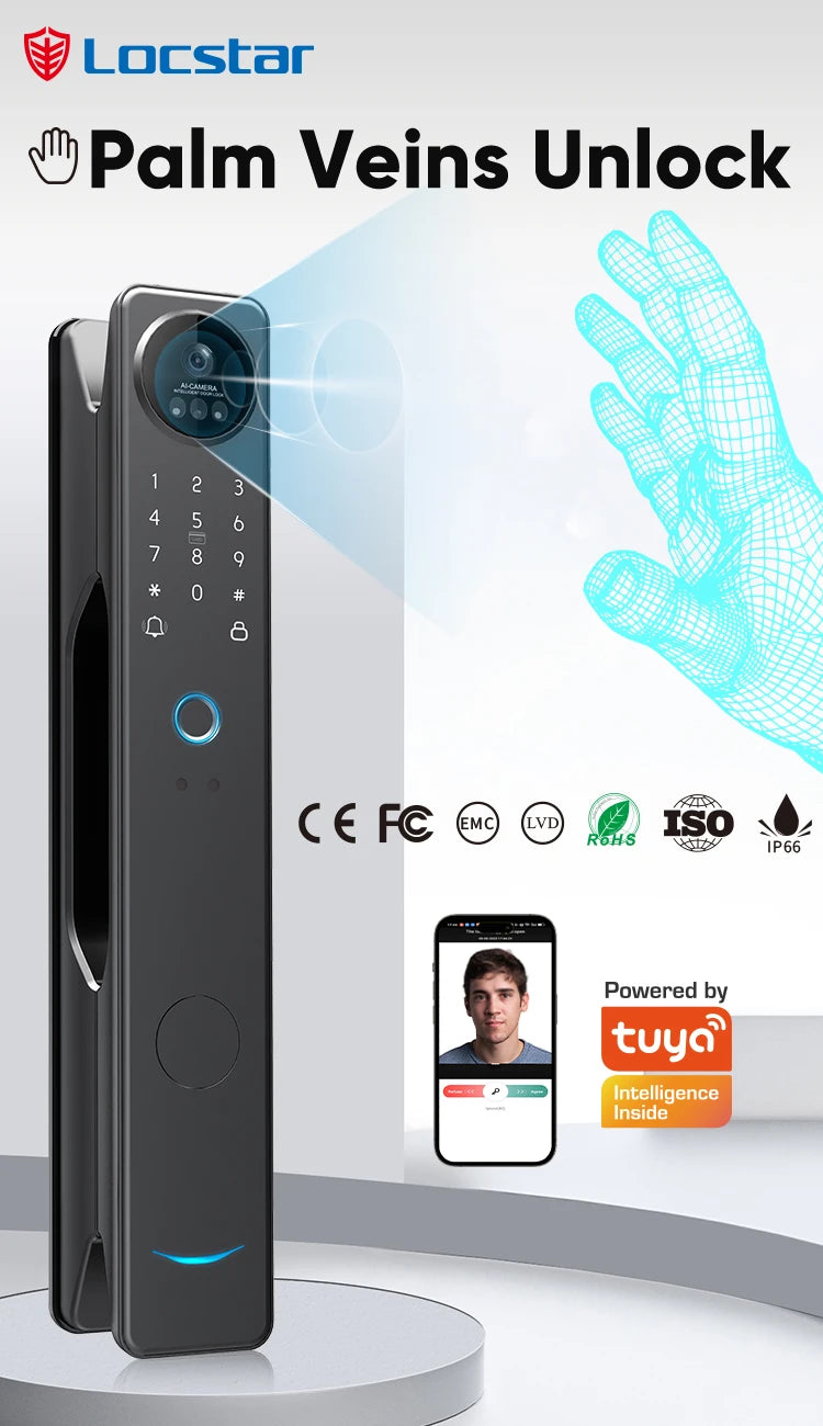 New Redesign Technology Cerradura Digital Finger Print Palm Vein Smart Door Lock With Camera And Fingerprint