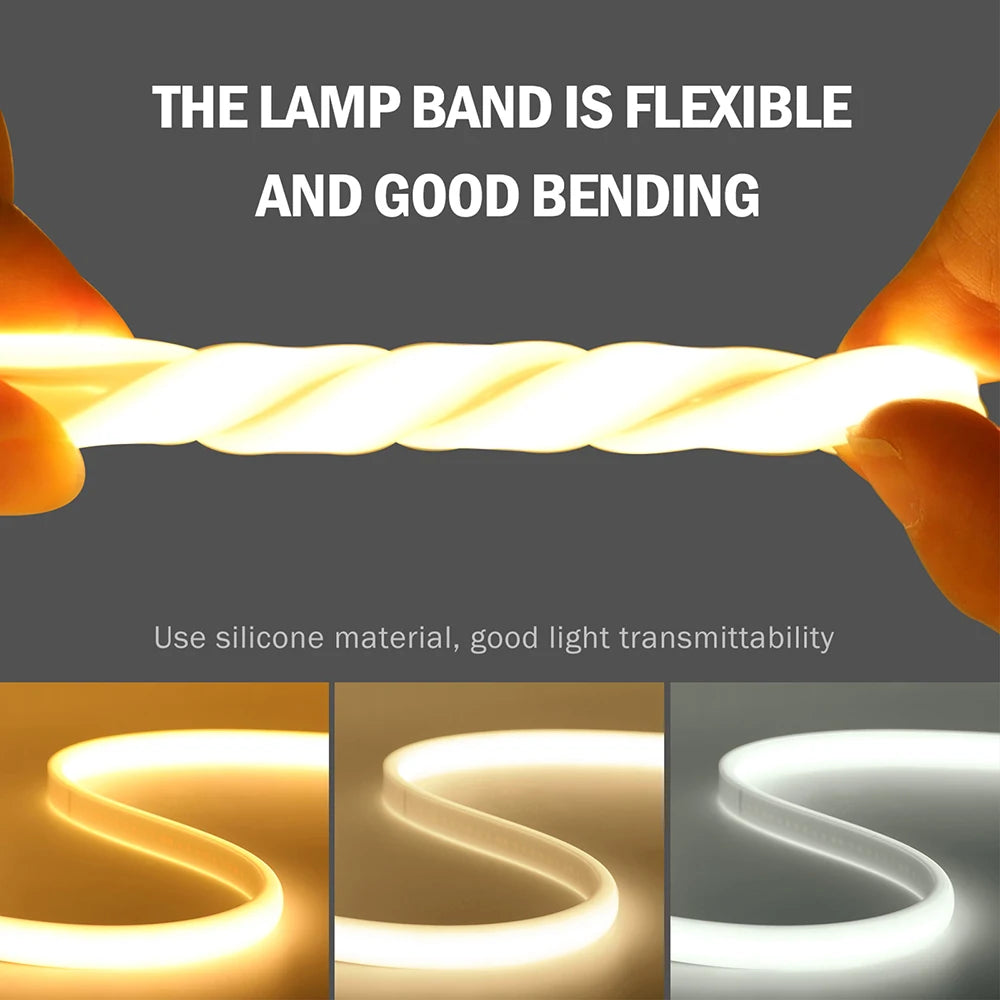 Dimmable 220V COB LED Neon Strip Light 4key Controller EU Plug Flex Tube 3000K 4000K 6000K for Staircase Bar Counter Lighting