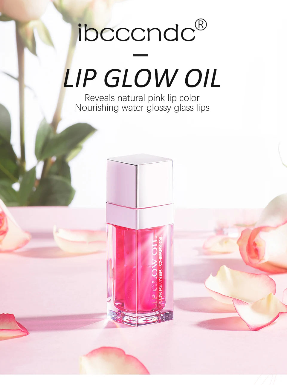 Moisturizing crystal jelly lip oil in pink, providing a water-glossy plumping effect for shiny glass-like lips.