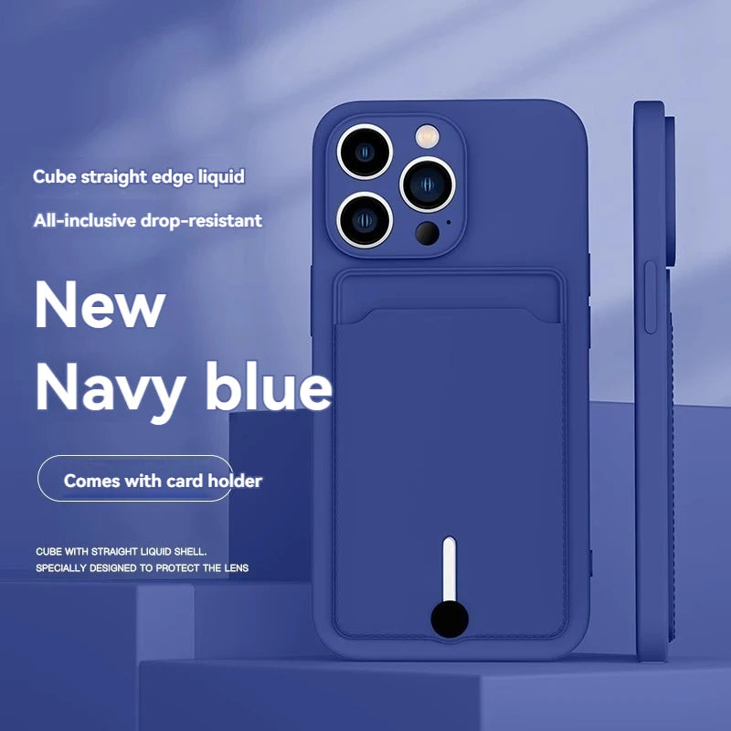 iPhone 16 Case with Card Slot - Slim TPU Shock-Absorbing Protective Cover Blue Tidesmit