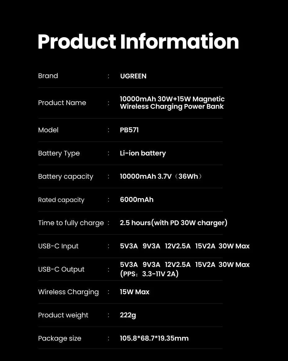 10000mAh Magnetic Power Bank 30W PD Fast Charger for iPhone Tidesmit