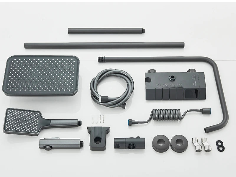 Rozin Black Digital Display Shower Faucet Set Piano Style Rainlfall Bathroom System Grey Digital Mixer Tap Bidet Shower