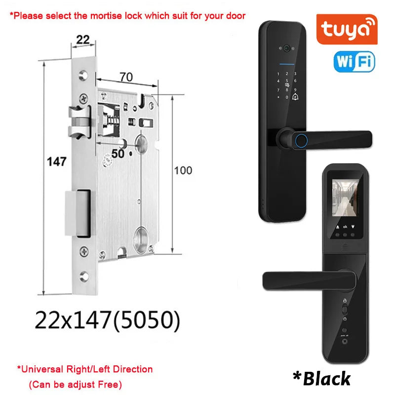 XSDTS New Tuya Wifi Digital Electronic Smart Door Lock With Biometric Camera Fingerprint Smart Card Password Key Unlock