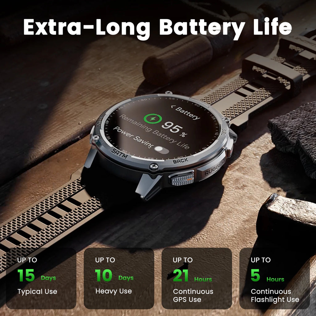 KOSPET TANK T4C Smart & Rugged Watch for Men Military-Grade Body with GPS Health Tracking & On-Wrist Flashlight 5ATM Waterproof