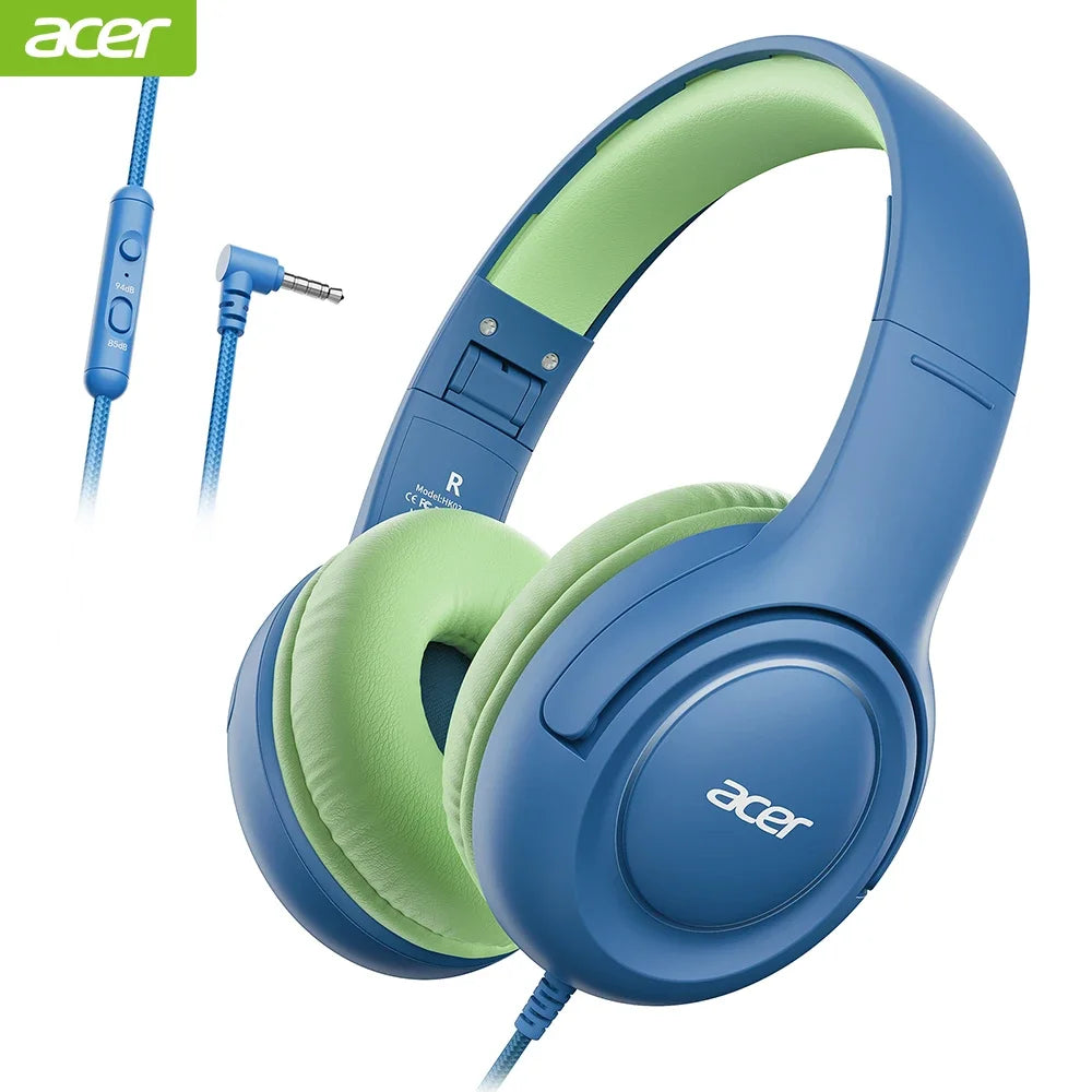Kids Wired Headphones with Volume Limiting – Foldable Stereo Audio BlueGreen Tidesmit