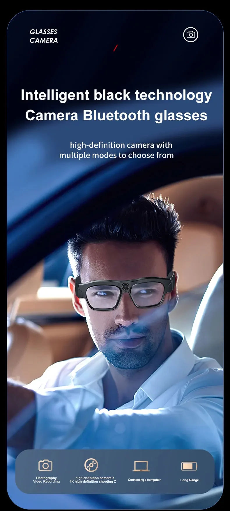 Smart Glasses With 4K Camera - Bluetooth Audio - Tidesmit 64G Tidesmit