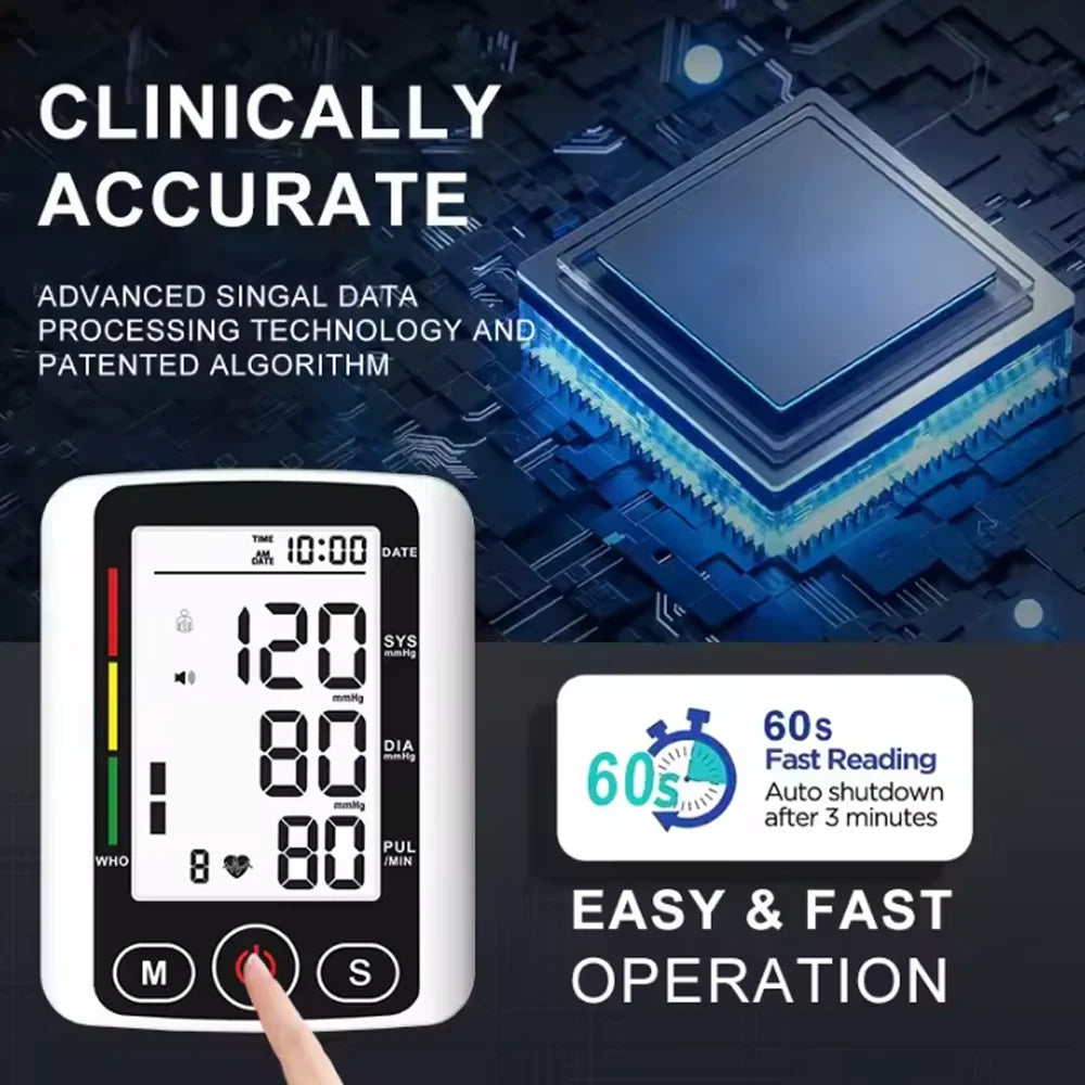 Upper Arm Blood Pressure Meter Automatic Tonometer BP Cuff Machine Medical Sphygmomanometer Home Tensiometer Digital BP Monitor