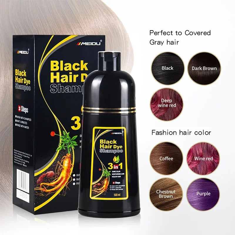 Black Hair Dye Shampoo 3 In 1 Quick Instant Coloring Shampoo Gray White Cover Natural Plant Fast Dye Long Lasting Dye Shampoo