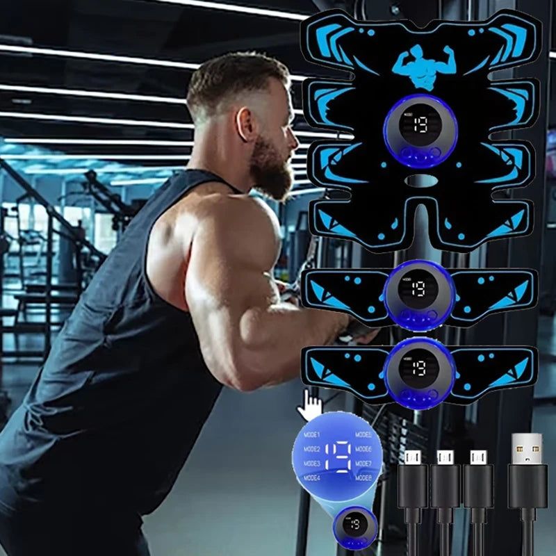 EMS Muscle Stimulator 3-in-1 Abdominal Trainer - USB Blue Relaxation Treatment Tidesmit