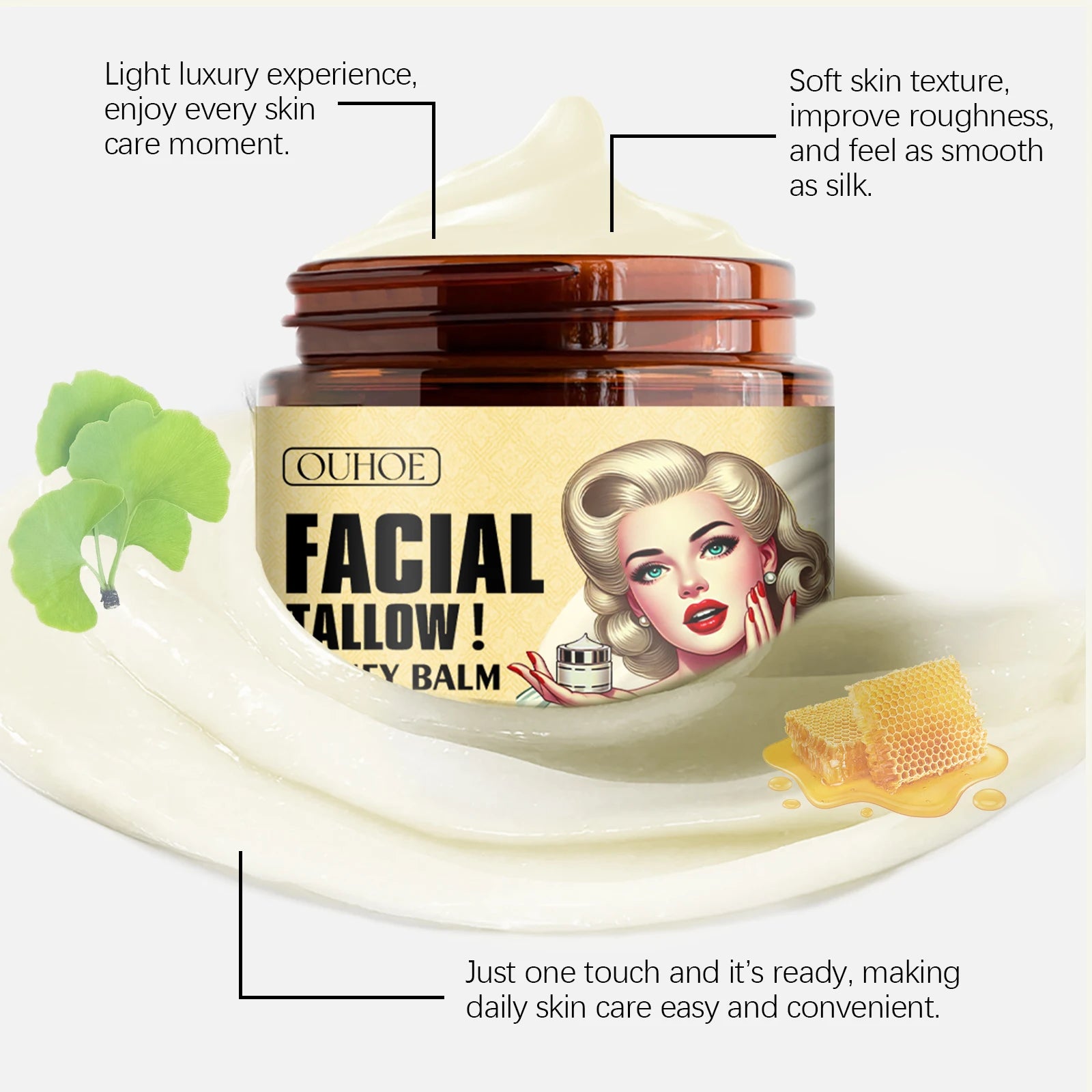 Tallow Honey Balm Fine Lines Removal Lifting Firming Tighten Smooth Improve Puffiness Hydrating Nourish Moisturizing Face Cream