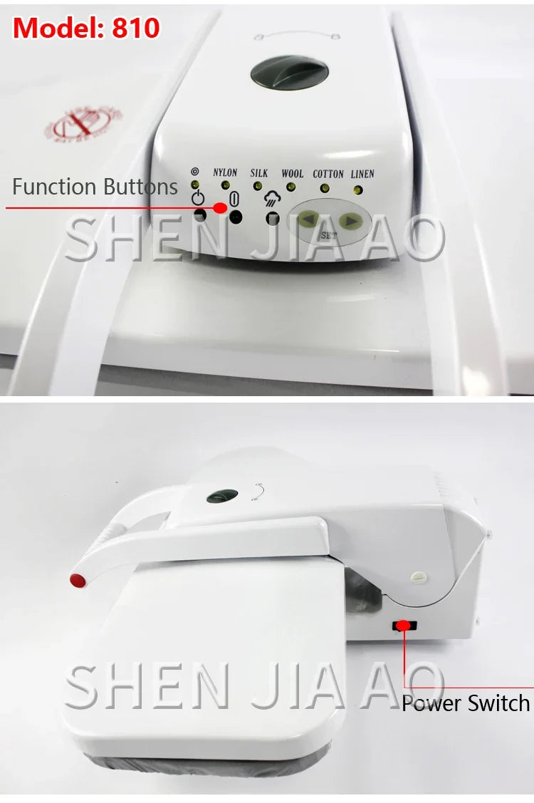 Tidesmit 1600W commercial steam ironing machine showing detail of large area dry press plate for hotel laundry use