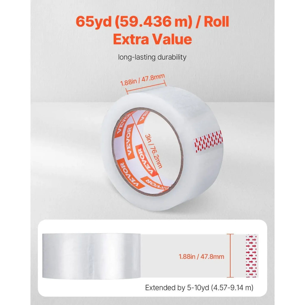 Clear packing tape roll, 1.88 in wide, with red measurement markings