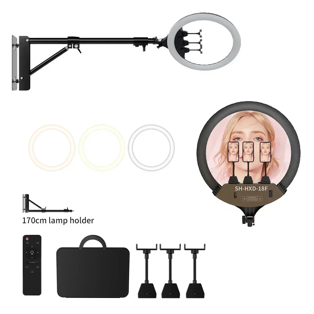 18 Inch LED Ring Light with Adjustable Tripod Stand for Content Creation 170cm Bracelet Kit Tidesmit