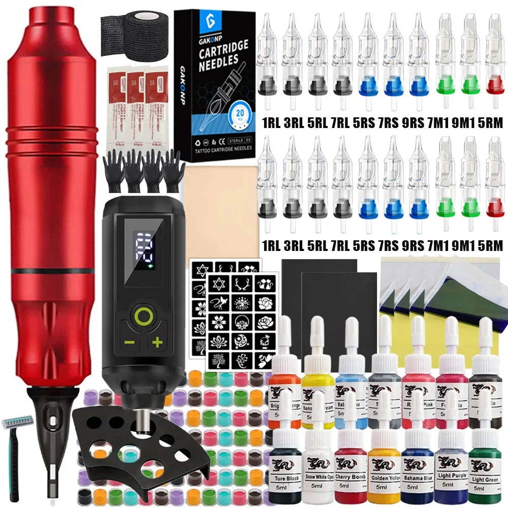 Professional Wireless Tattoo Machine Kit for PMU and Microblading Permanent Makeup Machines 14 Ink Pen Kit 2 Tidesmit
