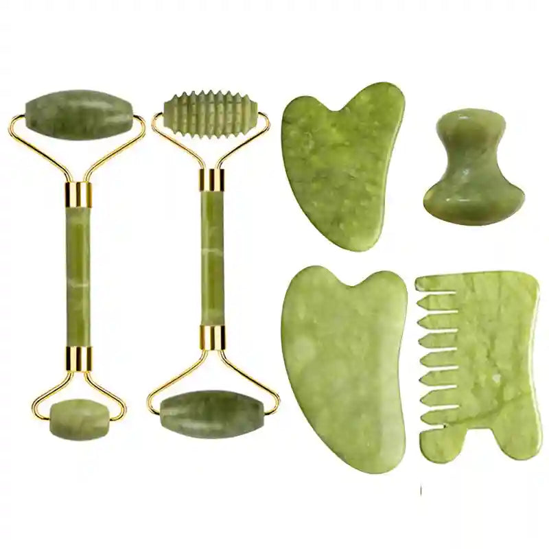 Jade Roller and Gua Sha Set: Natural Facial Massage Tool Kit Massage Roller Type 10 Tidesmit