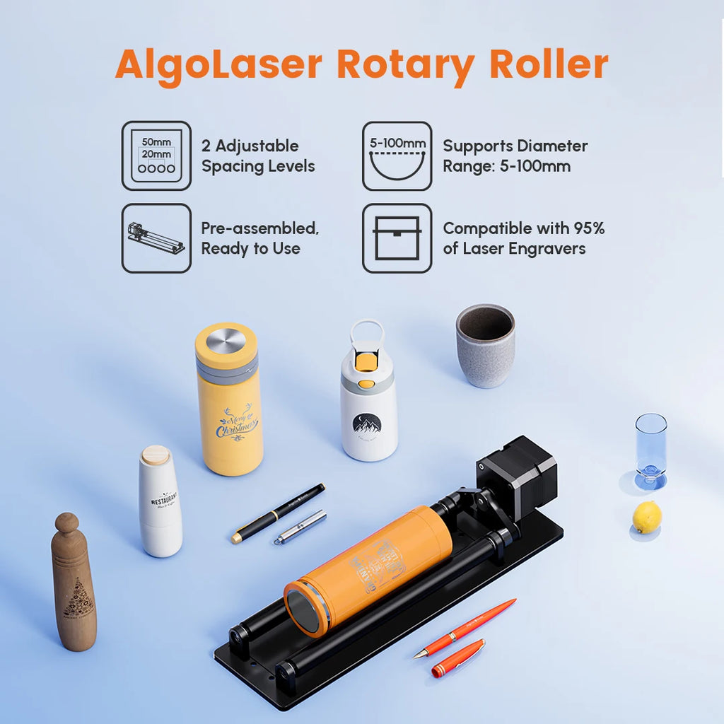 Algolaser PIXI 10W Mini Portable Woodworking Engraving Machine with Rotary Roller High Precision Engraver for DIY Hobby Craft