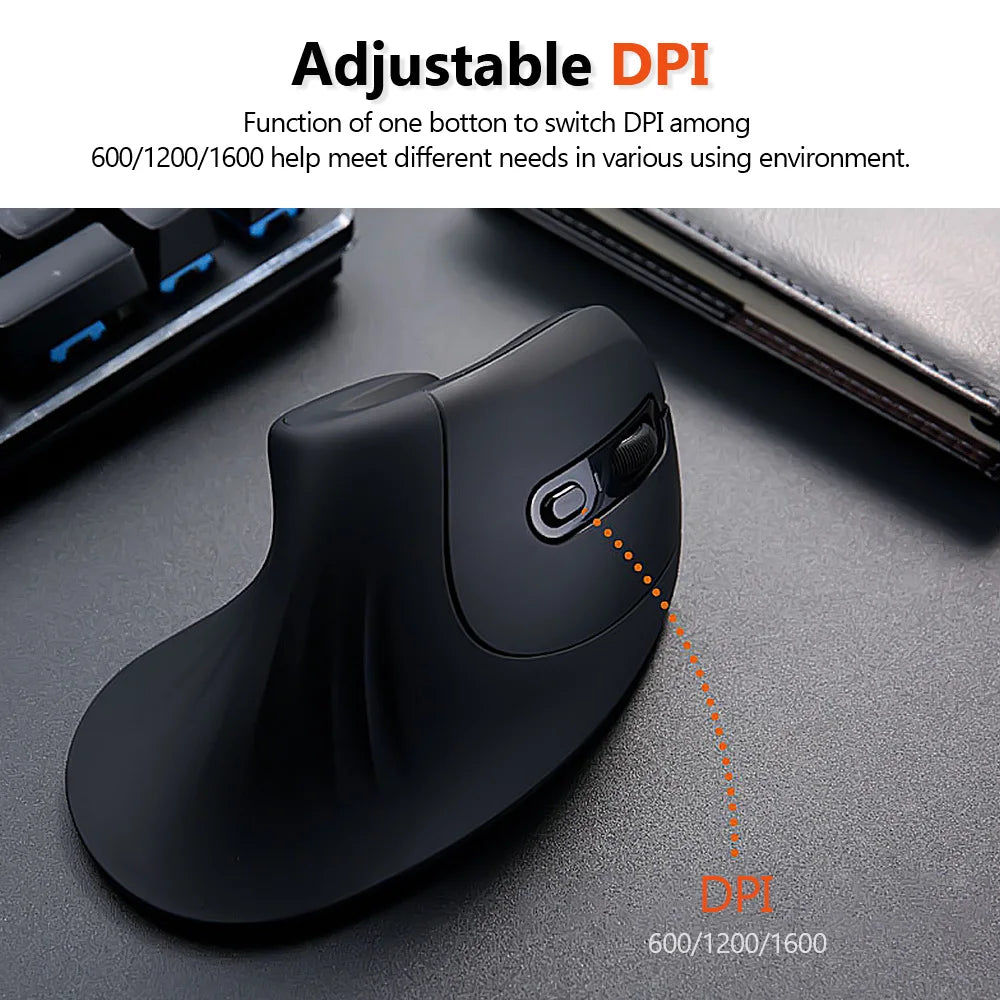 DAREU Ergonomic Vertical Wireless Mouse 2.4Ghz Optical Skin 6 Buttons Comfortable Gaming Mice with Adjustable DPI For Computer