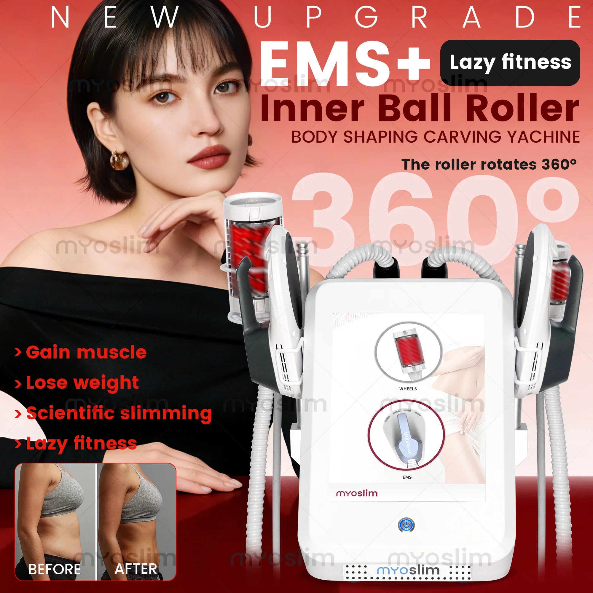 EMS 360 inner ball roller machine for body sculpting, cellulite reduction, muscle building, and weight loss.