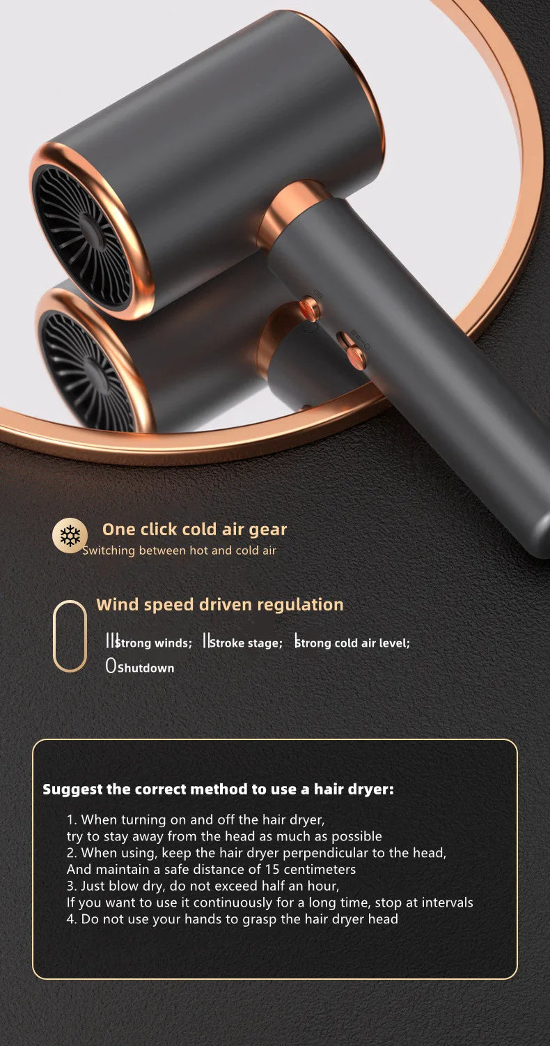 2400W high-speed grey hair dryer with rose gold accents, negative ion tech, and variable speed settings for salon hair.