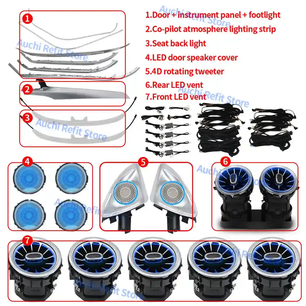 Mercedes-Benz W205 Ambient LED Vents - 64-Color Lighting Kit LHD Suit 4 Tidesmit