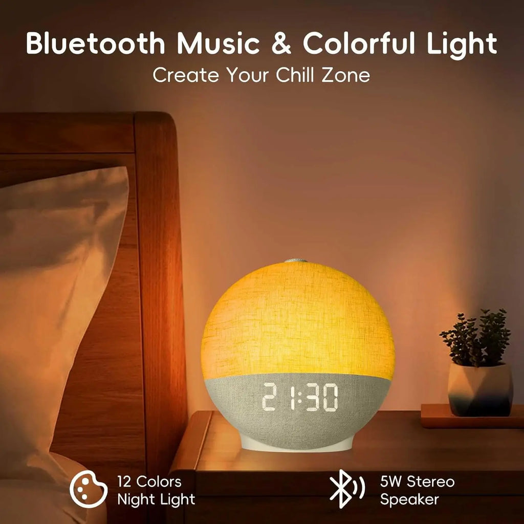Sunrise Alarm Clock White Noise Sound Machine Wake Up Light 30 Sleep Sounds Bluetooth Speaker Night Light for Bedroom Ideal Gift