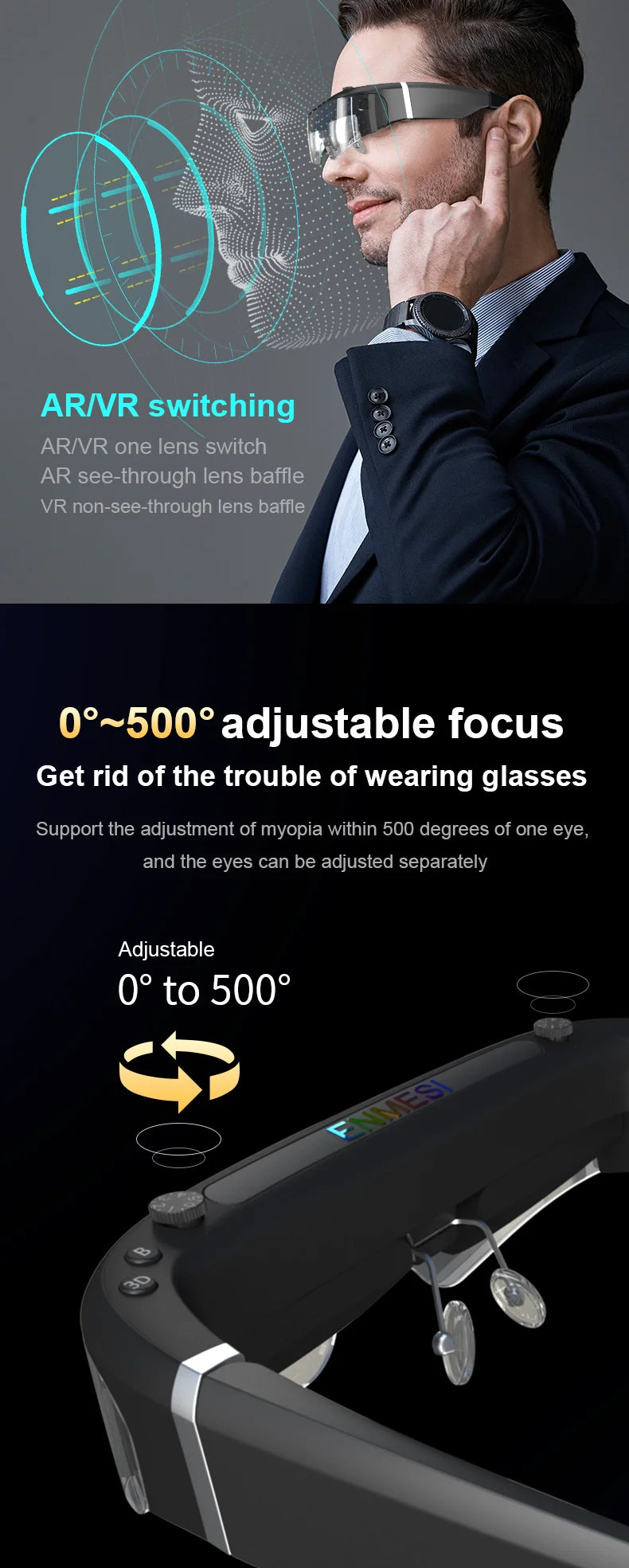 AR VR Smart Glasses | 200 Inch HD Cinema Display | Tidesmit Tidesmit