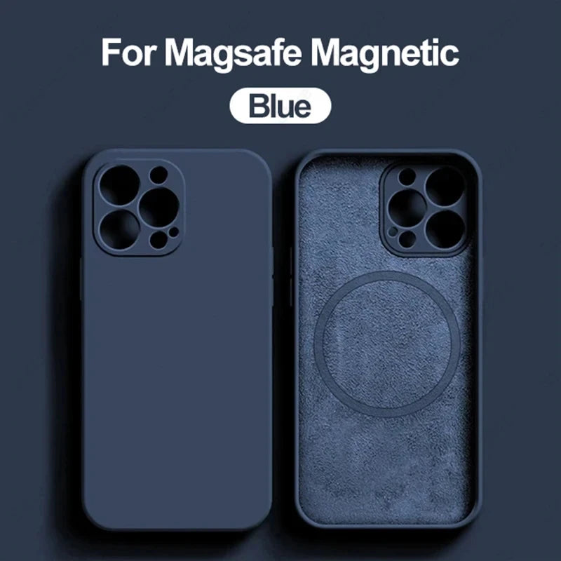 Magnetic iPhone 15 Pro Max Case: Slim Fit Shock-Absorbing Liquid Silicone Blue Tidesmit