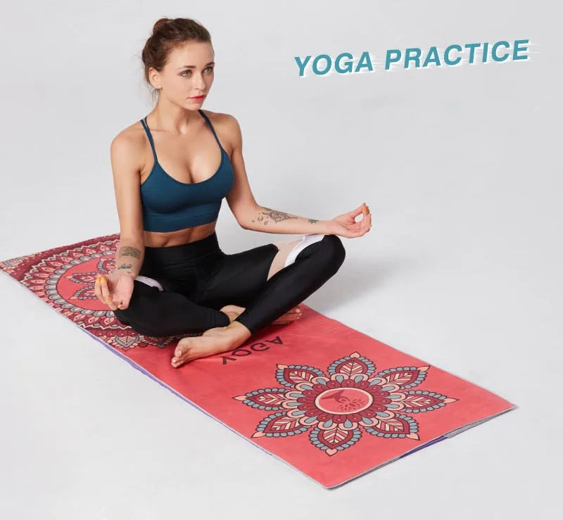 185*63cm Fleece Printed Yoga Towel Sweat Absorbent Non-Slip Cloth Fitness Mat Cover Ultra-thin Folding Cushion Exercise Pilates