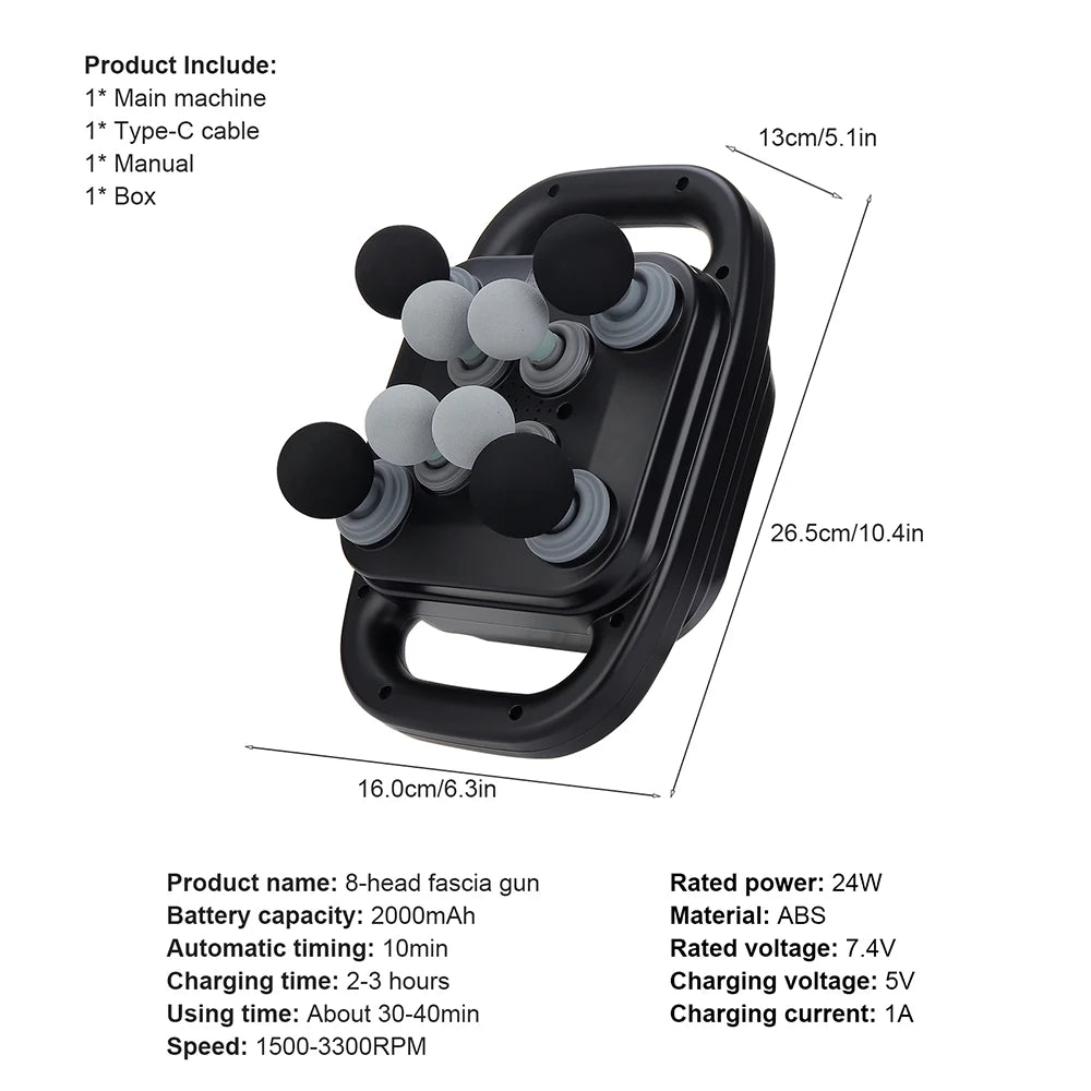 Fascia Gun Deep Tissue Massager - 8 Massage Heads | Tidesmit Fascia Gun Tidesmit
