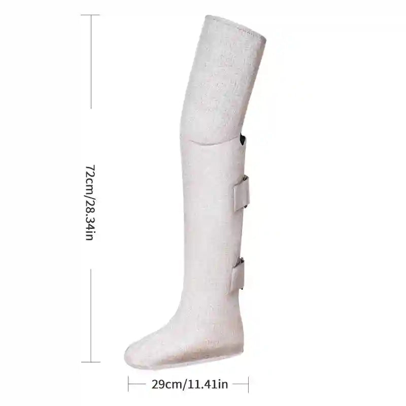 Light gray, tall therapeutic heating boot for leg therapy with Velcro straps and dimension labels (72cm x 29cm).