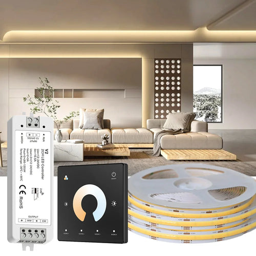 COB CCT LED strip kit with controller, RF touch remote, and flexible LED tape reel