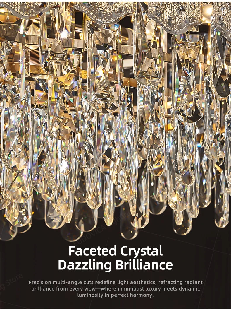 Modern Crystal LED Chandelier for High Ceilings - Adjustable Light Tidesmit