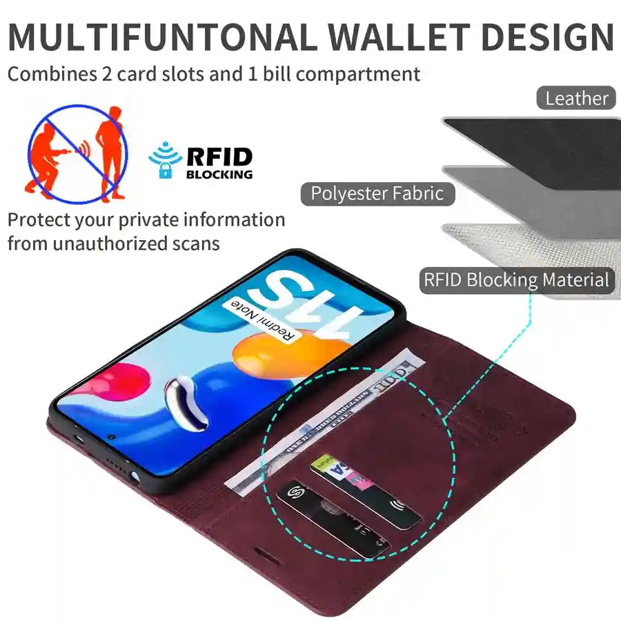 Flip Wallet Phone Case for Xiaomi Redmi Note 11 - Military-Grade Protection Tidesmit