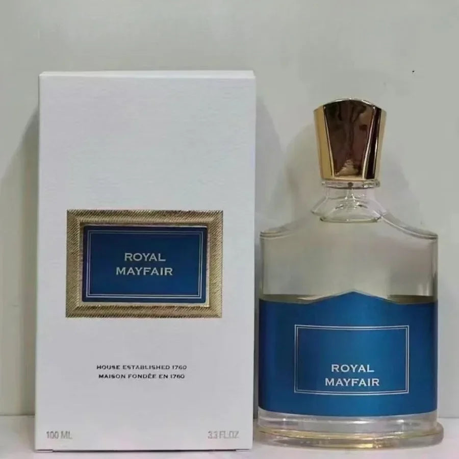 Creed Royal Mayfair 100ml unisex floral cologne in a luxury glass bottle with gold cap and white gift box.