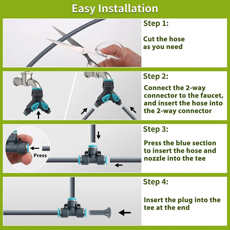 100 200FT 1/4" Drip Irrigation System Kit Automatic Garden Watering System With 16Pcs Adjustable Spray Nozzles For Garden Lawn