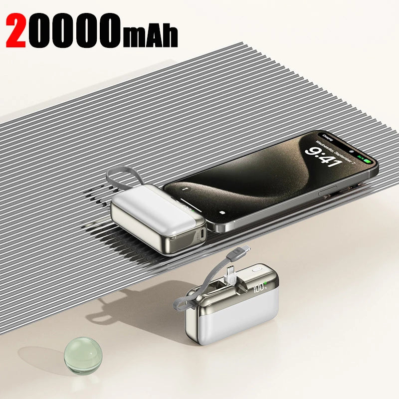 Tidesmit 20000mAh Portable Power Bank with Built-in Fast Charging Cable White 20000mAh Tidesmit