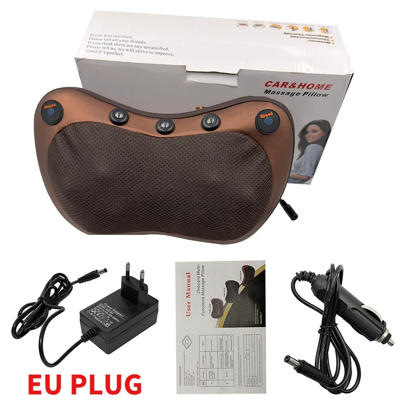 Electric Cervical Neck Massager with Heat Therapy & Spine Support Massage Cushion EU Plug-Brown Tidesmit