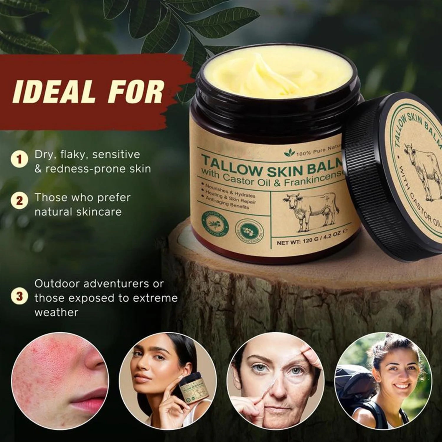Natural Tallow Face Moisturizer Beeswax Grass-Fed Whipped Tallow Honey Cream Moisturizing Nourish Fast Absorbing Body Skin Care