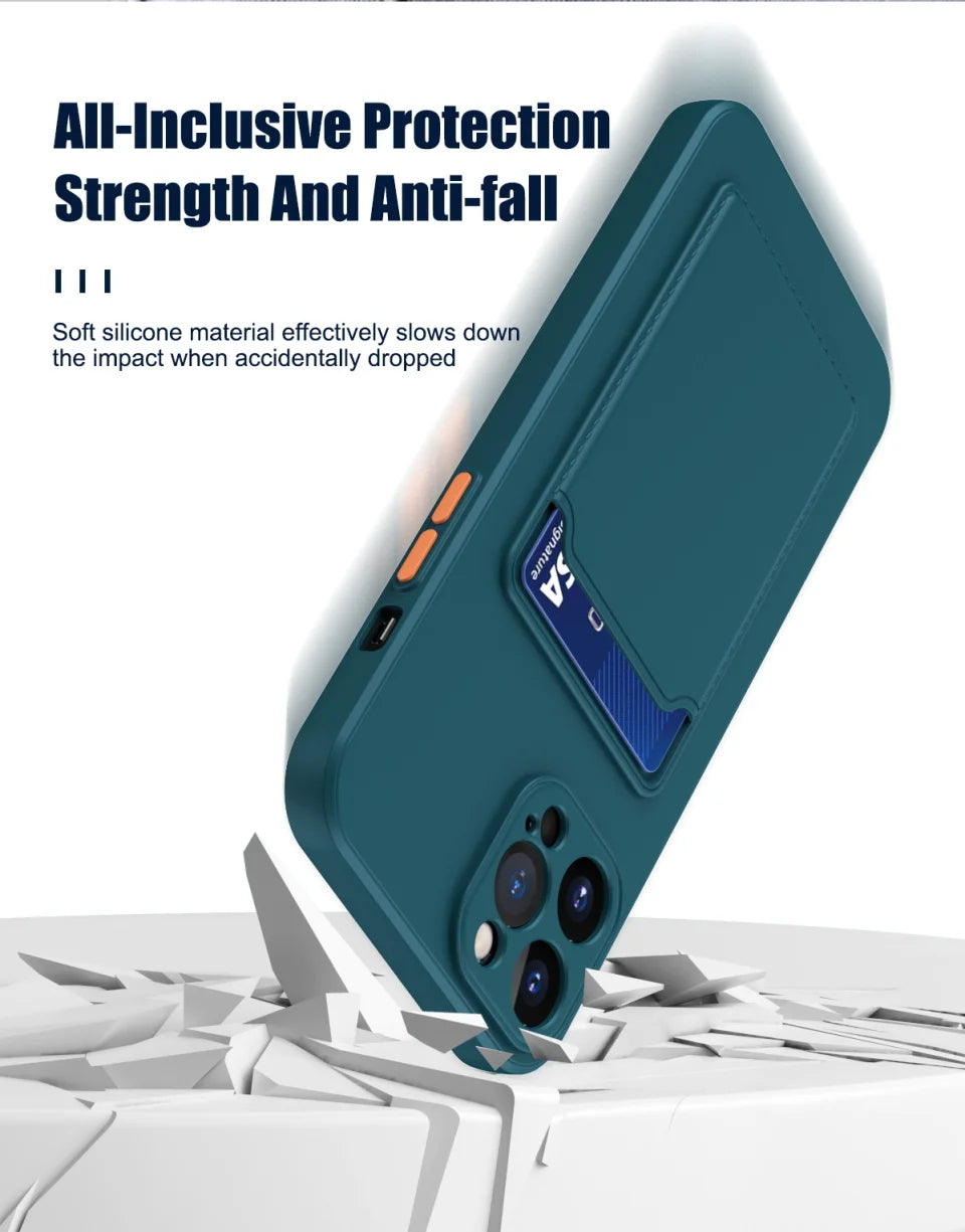 Silicone Wallet Case for iPhone - Shock-Absorbing Slim Fit Cover Tidesmit