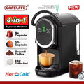 CAFELFFE 4-in-1 black espresso machine with digital display, 7 water levels, for capsules, pods, and ground coffee.