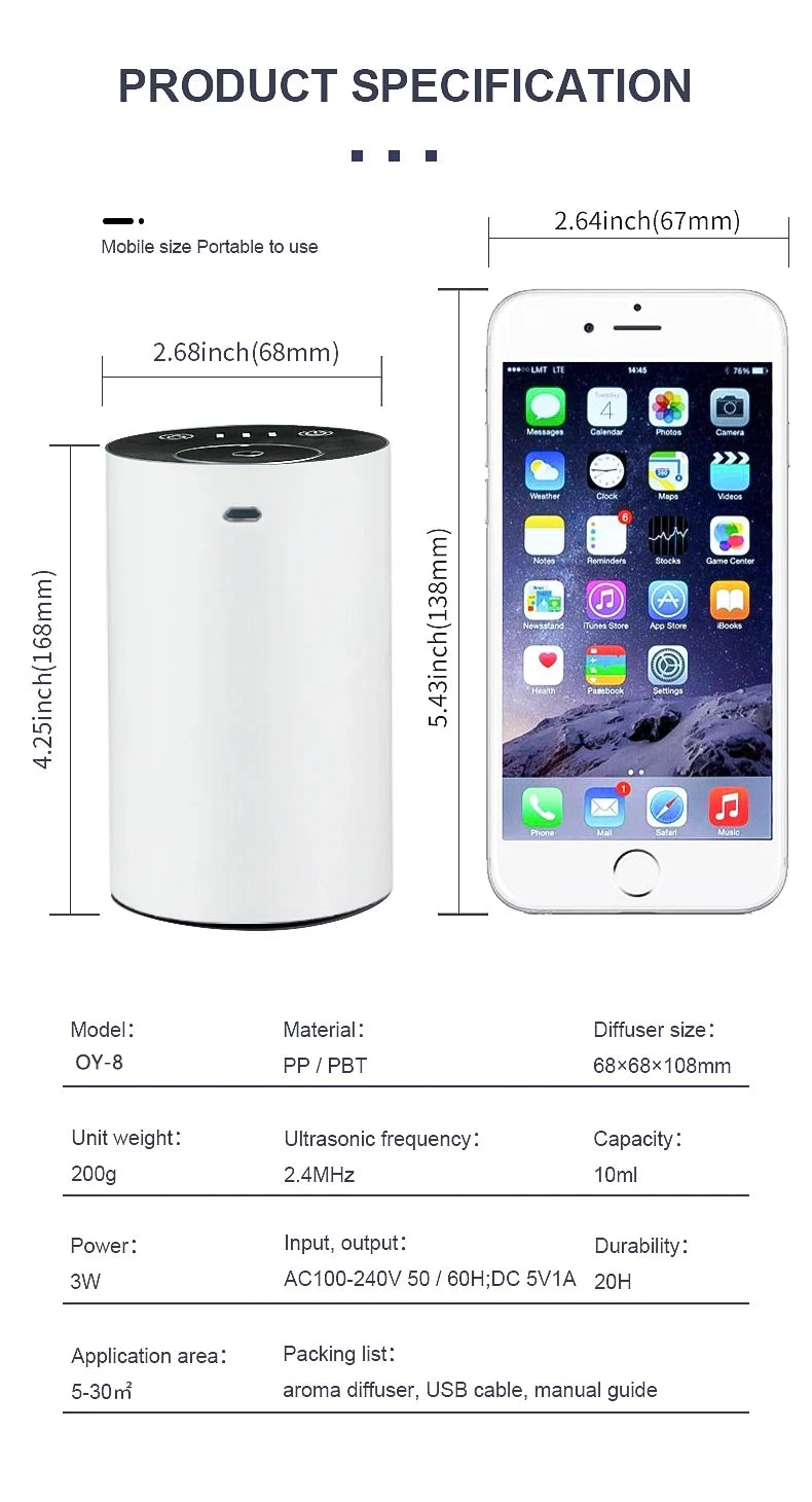 Waterless Aroma Diffusers For Essential Oils Diffuser Portable Smart Car Scent Machine Electric Smell for Home Room Fragrance