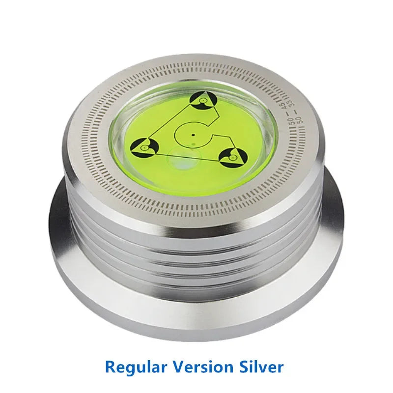 Silver vinyl record stabilizer weight labeled Regular Version Silver
